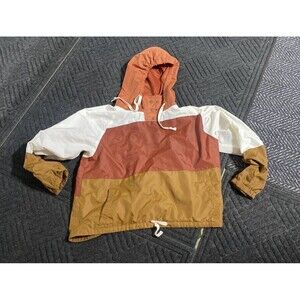 O'Neill Colorblock Pull Over Rain Jacket w/Hood Womens Large Spot on Shoulder